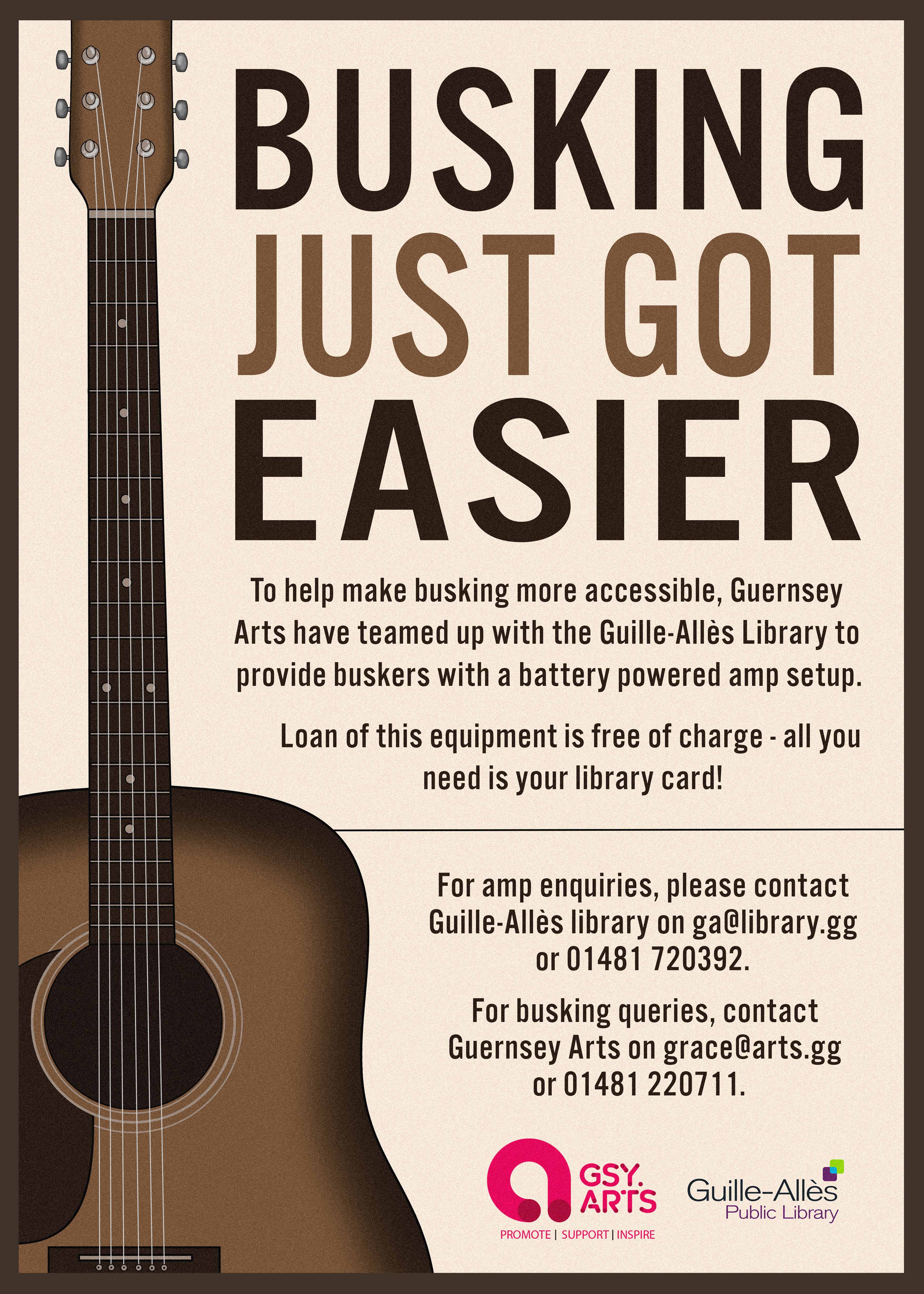 GUERNSEY ARTS PARTNERSHIP WITH GUILLE-ALLÈS LIBRARY - BUSKING AMP TO LOAN